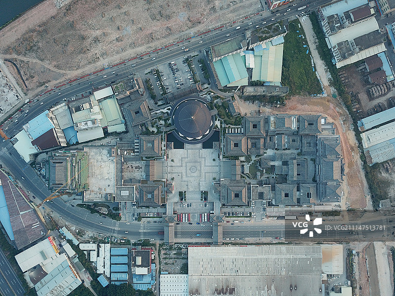 广东省中山市大涌镇红木家具博物馆航拍俯视图图片素材