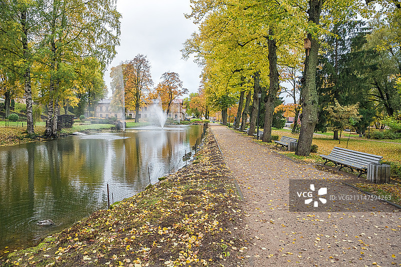 拉脱维亚采西斯的老城区、城市、城堡公园，2017年图片素材