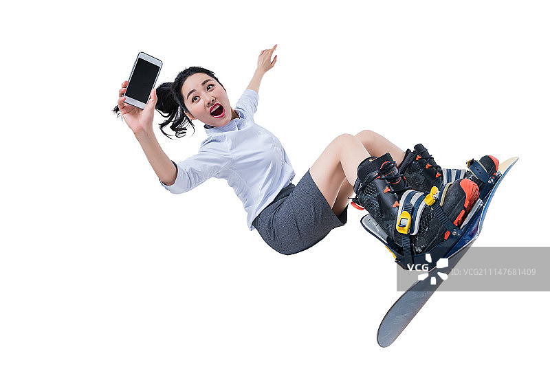 年轻商务女子滑雪图片素材