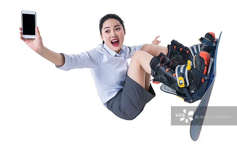 年轻商务女子滑雪图片素材