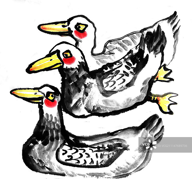 中国画水墨动物系列第一季共1000幅-春江水暖鸭先知图片素材