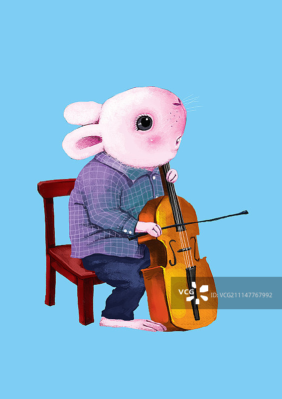 背景分离动物组图共3000多幅-小兔和大提琴图片素材