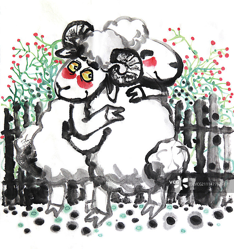 中国画十二生肖大全套共600多幅水墨画-生肖羊系列图片素材