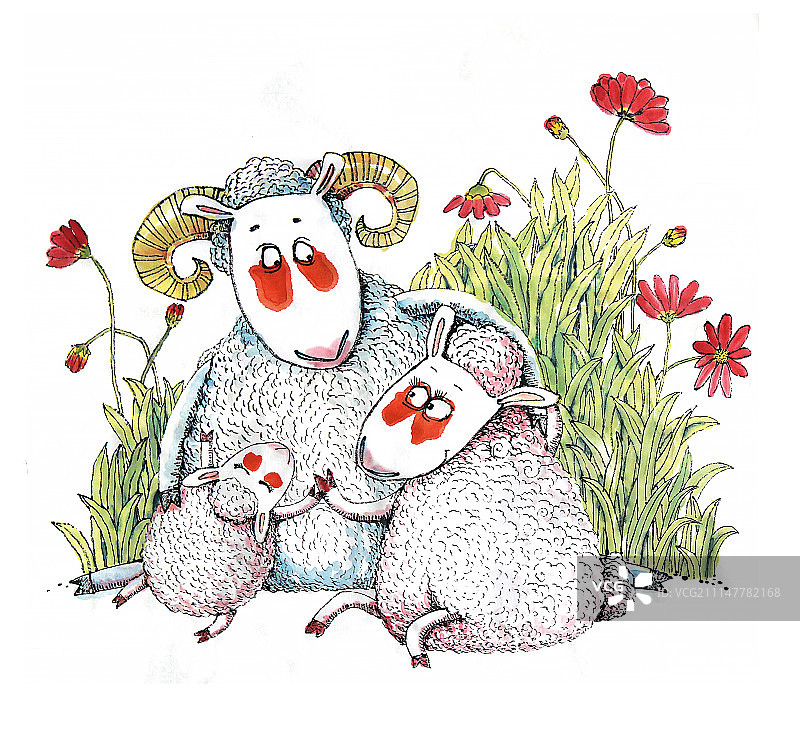 中国画十二生肖大全套共600多幅水墨画-生肖羊系列图片素材