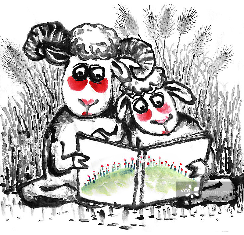 中国画十二生肖大全套共600多幅水墨画-生肖羊系列图片素材