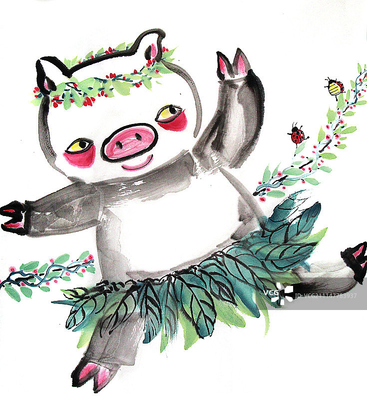 中国画十二生肖大全套共600多幅水墨画-生肖猪系列图片素材