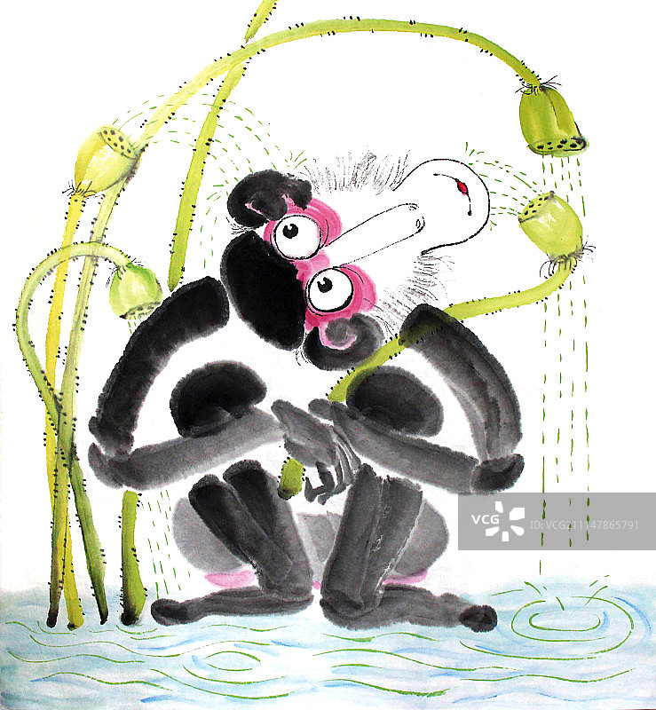 中国画十二生肖大全套共600多幅水墨画-生肖猴系列图片素材