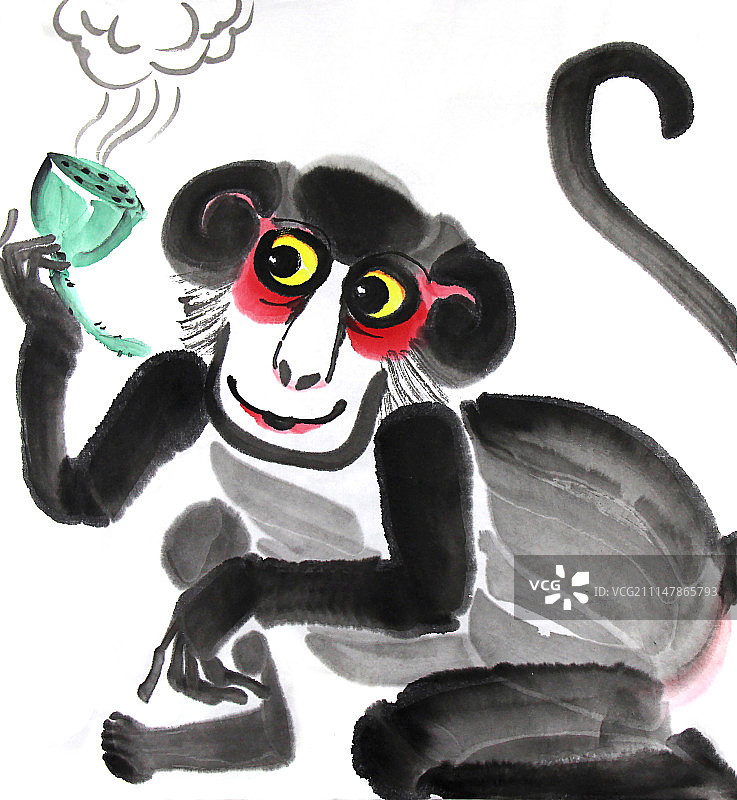 中国画十二生肖大全套共600多幅水墨画-生肖猴系列图片素材