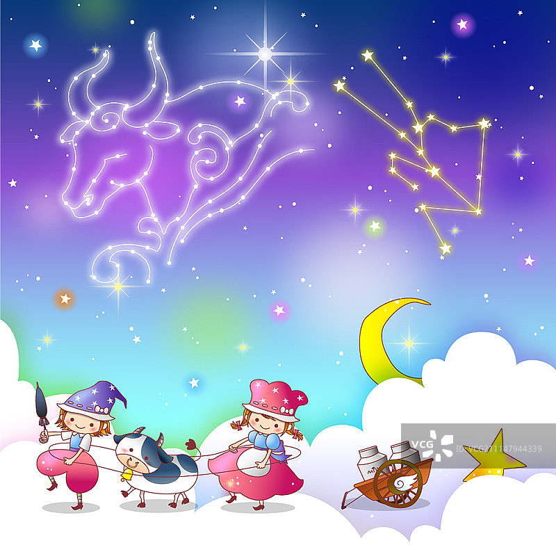 儿童与星座插画图片素材