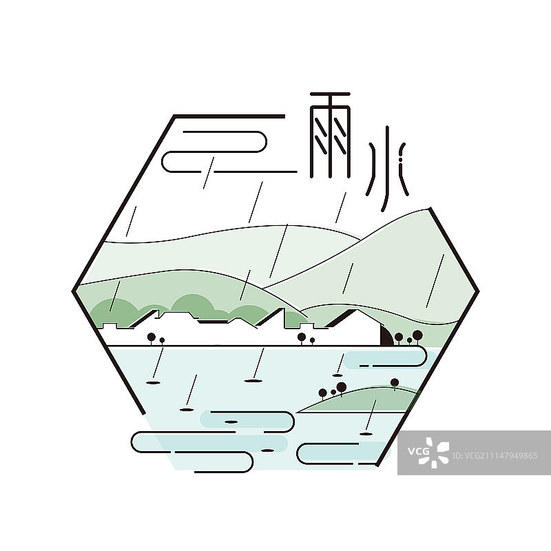 二十四节气标识-素雅线条-雨水图片素材