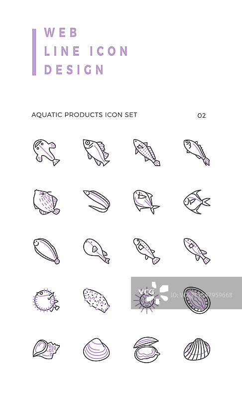 海鲜图标Web线性图标集图片素材