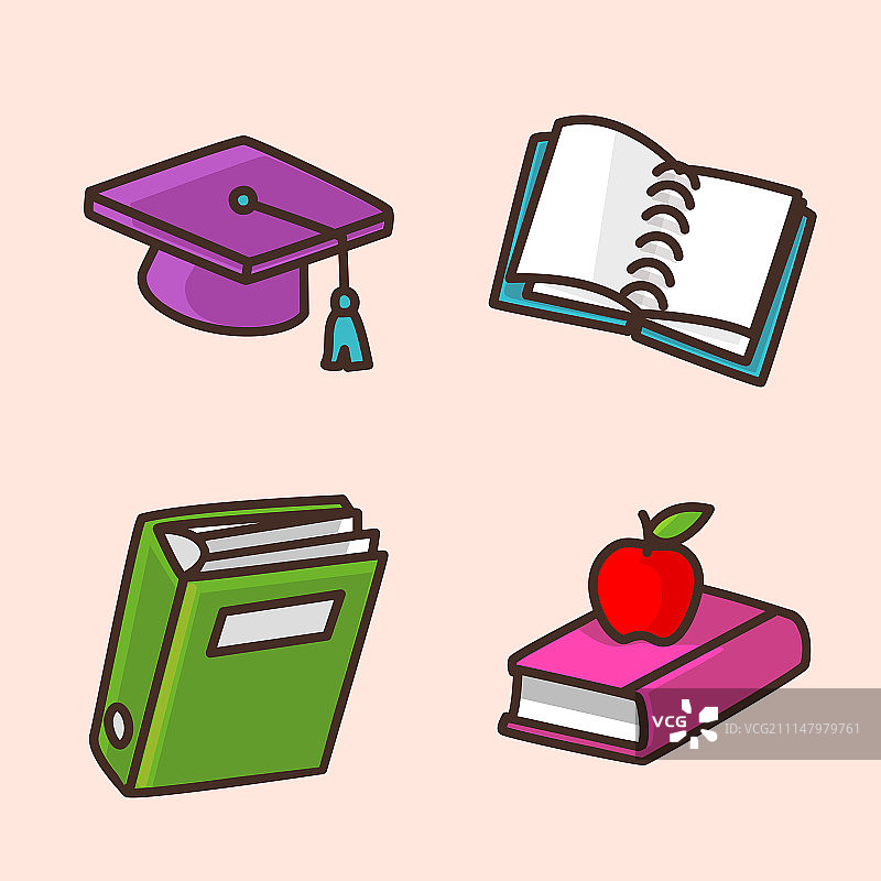 扁平风格图标：学校物品和教育用品（白色背景，072）图片素材