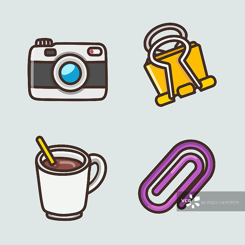 扁平风格图标集——学校物品和教育元素，白色背景隔离. 003图片素材