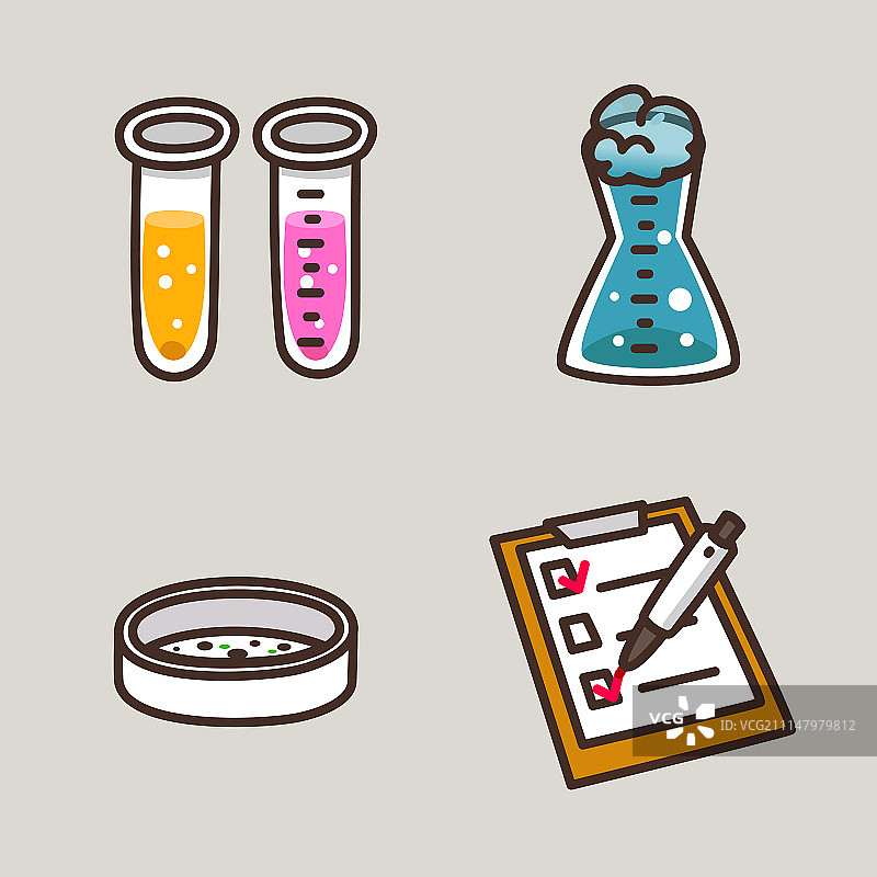 扁平风格图标集：学校物品和教育用品，白色背景图片素材