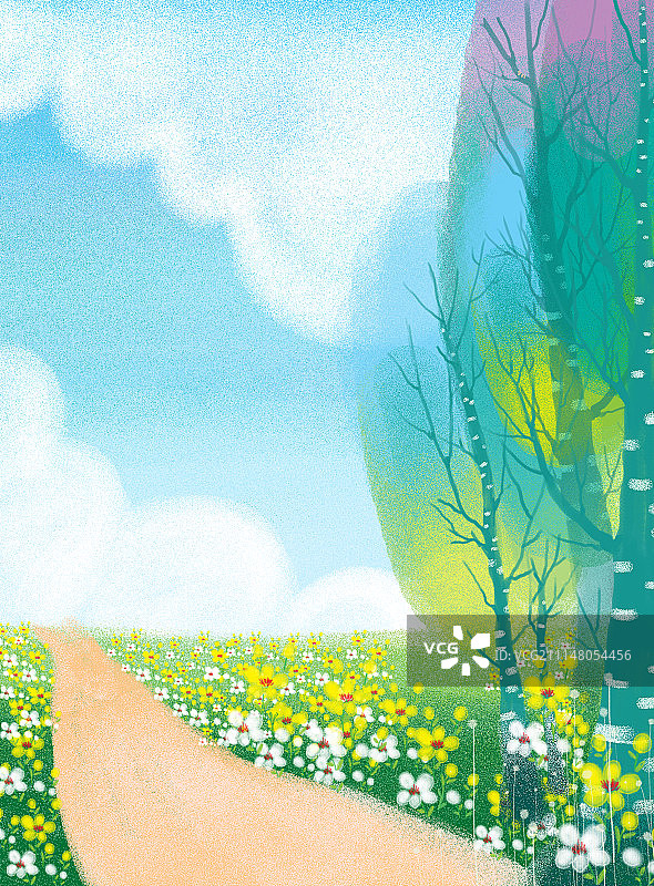 唯美背景元素组图共3000多幅-小路边鲜花盛开图片素材