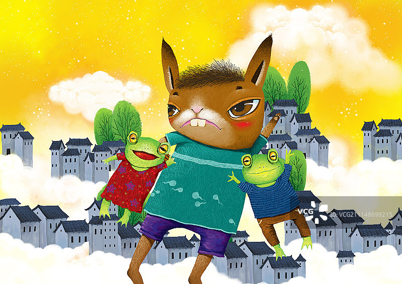 动物插画系列作品共3000幅-兔子和青蛙图片素材