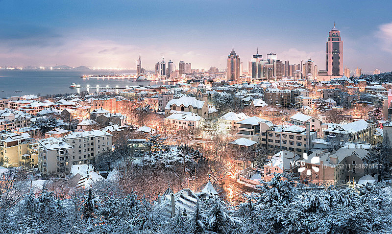 青岛城市风光雪景图片素材