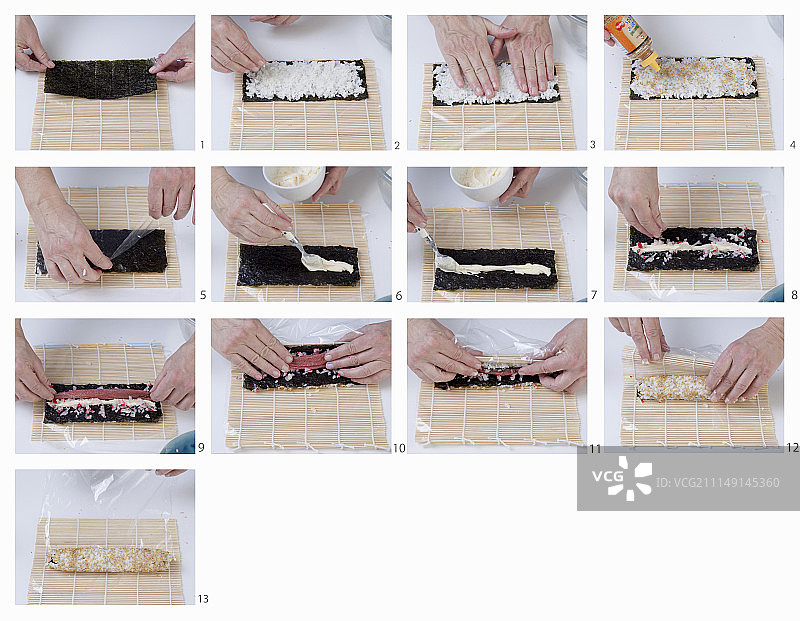 如何制作牛肉萝卜松露蛋黄酱反卷寿司图片素材