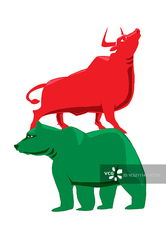 股市系列插画-牛熊对决图片素材