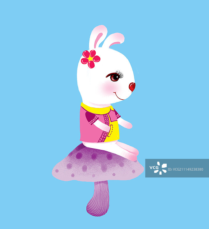 背景分离动物系列组图共3000多幅-坐在蘑菇上的兔子图片素材