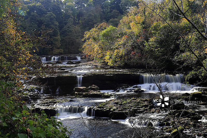 约克郡温斯利代尔阿斯加思瀑布的秋色图片素材