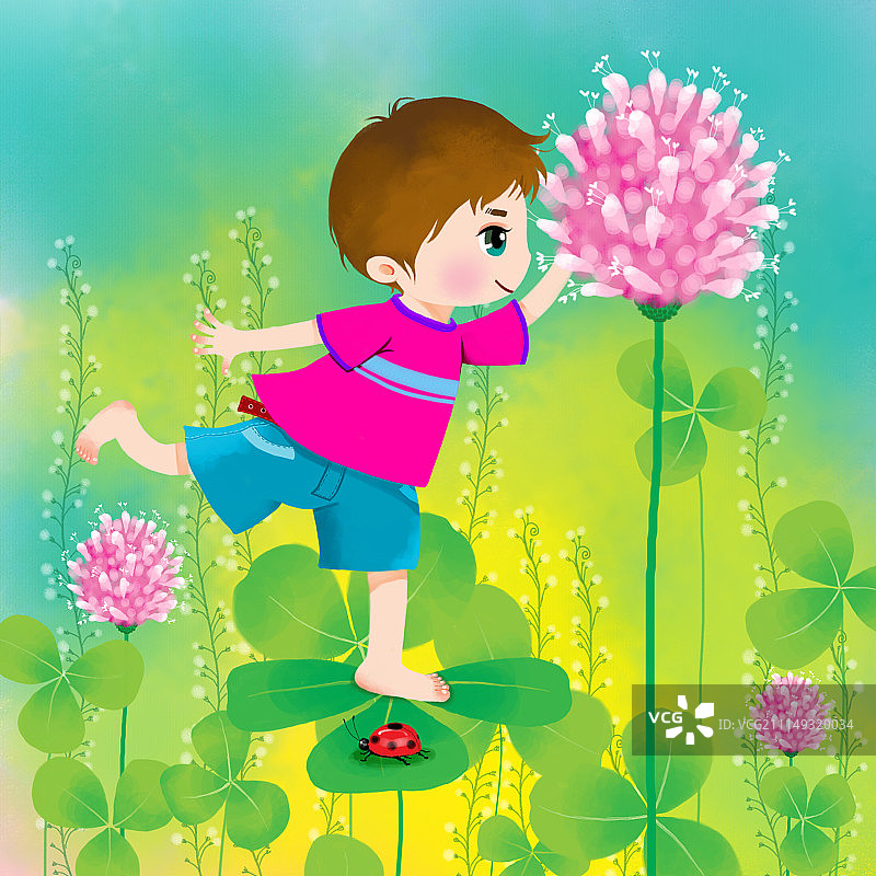 儿童人物插画组图3000幅-走在三叶草图片素材