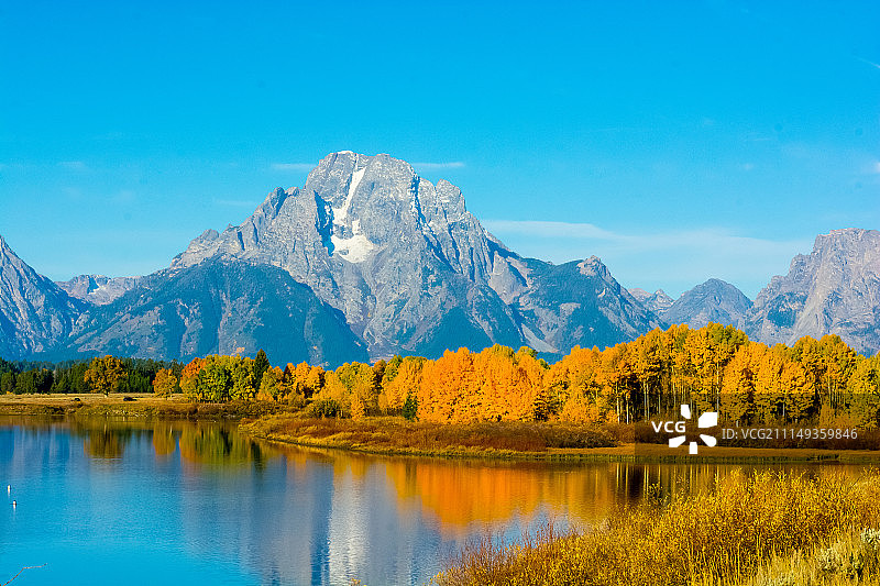 从牛轭弯眺望大提顿峰，怀俄明州图片素材