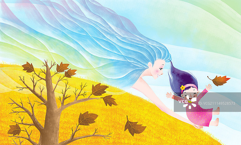 绘本插画组图3000幅-绘本故事-像风一样（8-1）图片素材