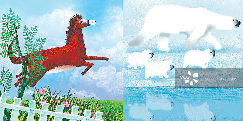 动物插画系列作品共3000幅-汗血宝和北极熊图片素材