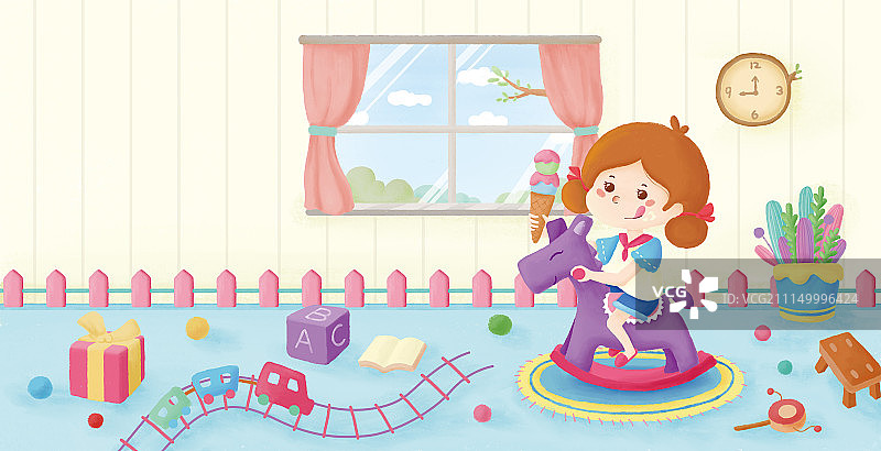 女孩儿童木马冰激凌图片素材