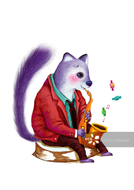 背景分离动物系列组图共3000多幅-紫貂吹萨克斯图片素材