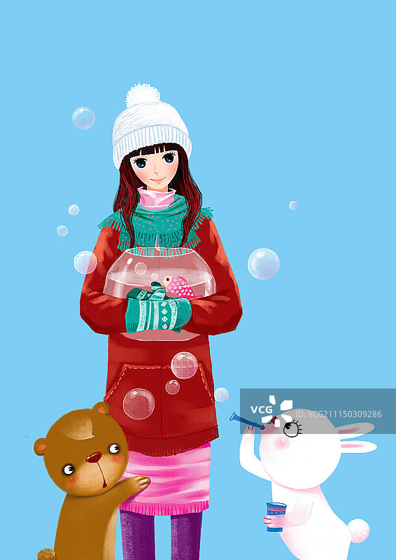 背景分离人物系列组图共3000多幅-女孩和熊和兔子图片素材