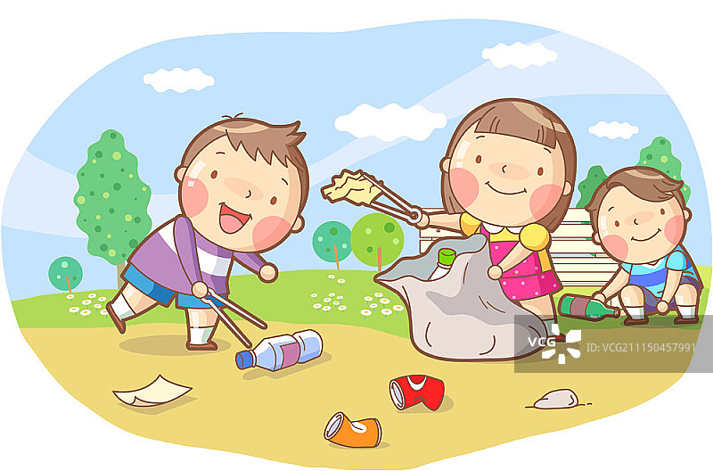 儿童清理公园矢量图图片素材