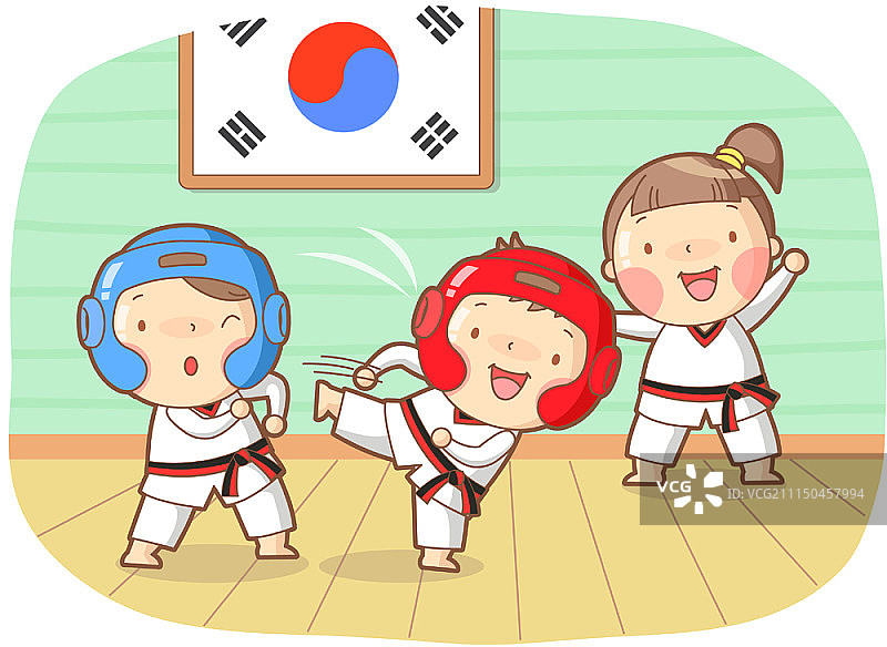 儿童跆拳道矢量插画图片素材