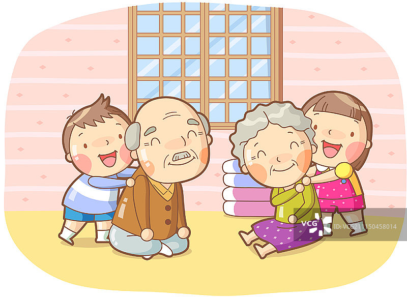 儿童拜访祖父母的矢量插画图片素材