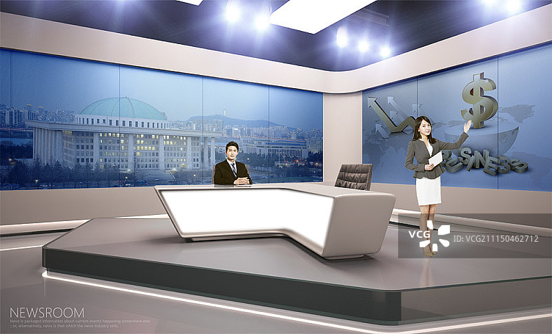 演播室新闻播音员合成图图片素材
