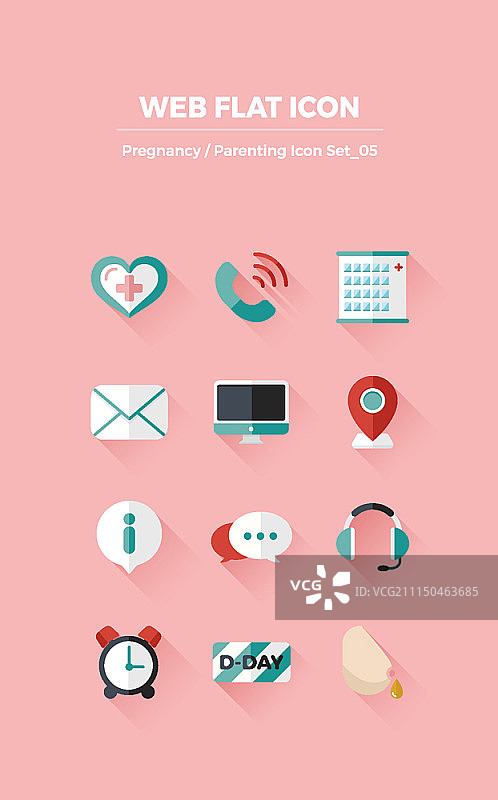 怀孕和育儿概念扁平图标合集图片素材