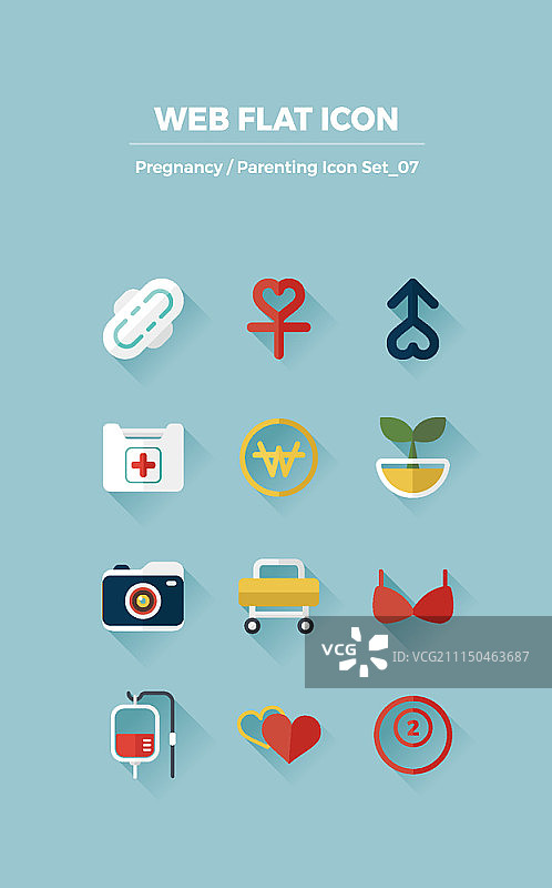怀孕和育儿概念扁平图标合集图片素材
