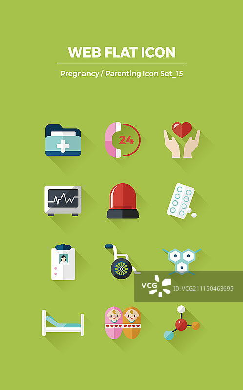 怀孕和育儿概念扁平图标合集图片素材