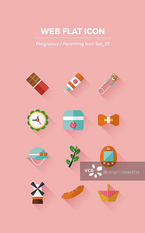 怀孕和育儿概念扁平图标合集图片素材