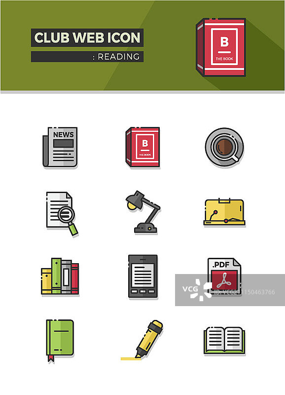 阅读概念Web图标集图片素材