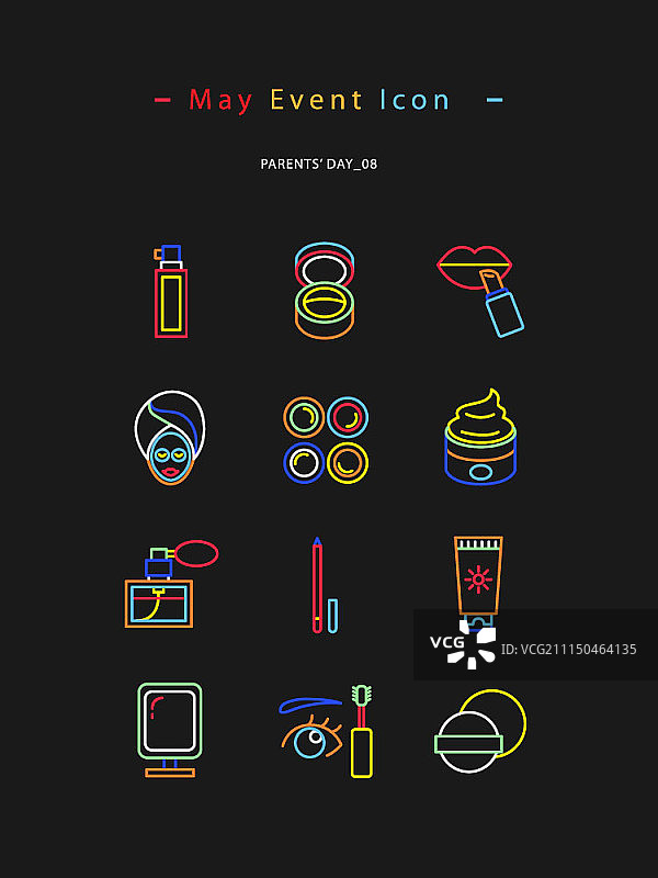霓虹色彩线条图标集，父母节主题图片素材