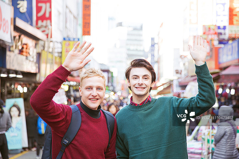 外国人，男性，南大门市场（首尔），旅游，问候（手势），微笑图片素材