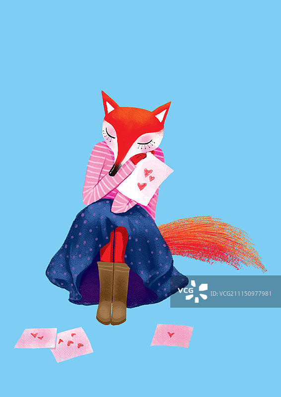 背景分离动物系列组图共3000多幅-坐在地面上看信的狐狸图片素材