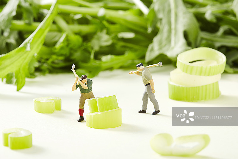 蔬菜旁工作的人偶摄影作品图片素材