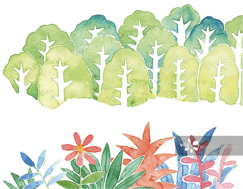 唯美背景元素组图共3000多幅-水彩花草丛和树林图片素材