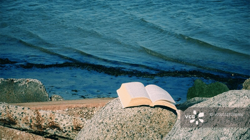 海滩上被风吹动的书页图片素材