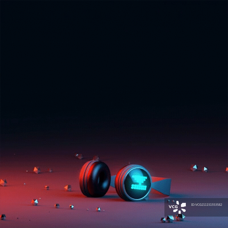 带有“推荐耳机”文字动画的悬浮耳机图片素材