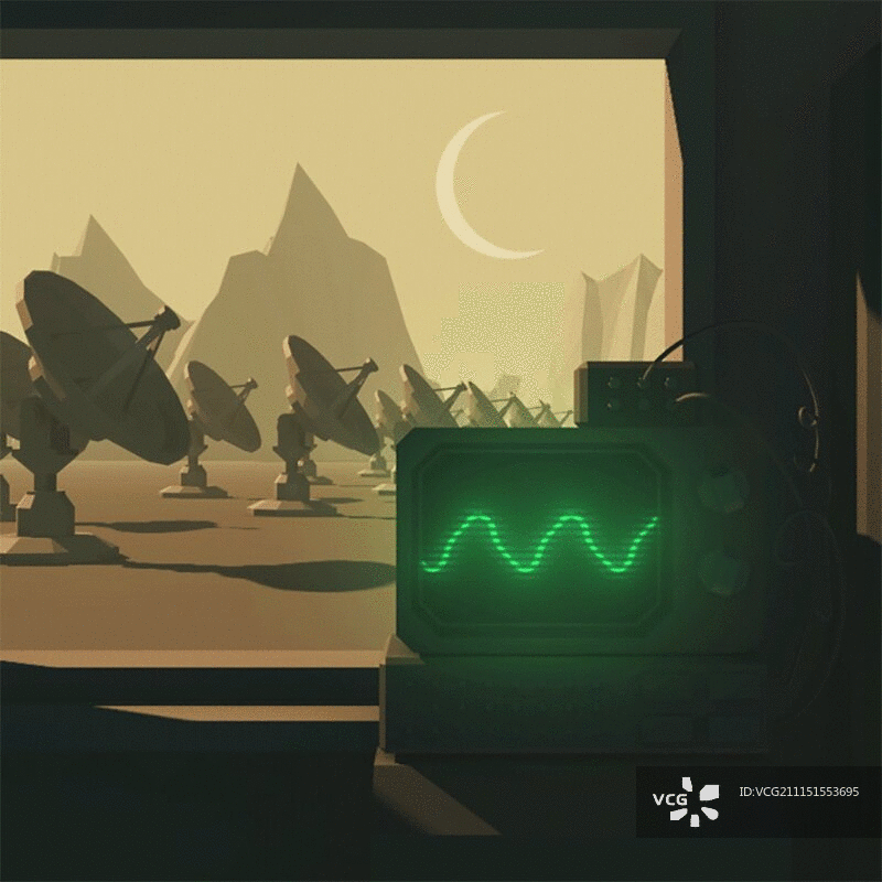 射电望远镜在电脑屏幕上接收“你好”信息动画图片素材