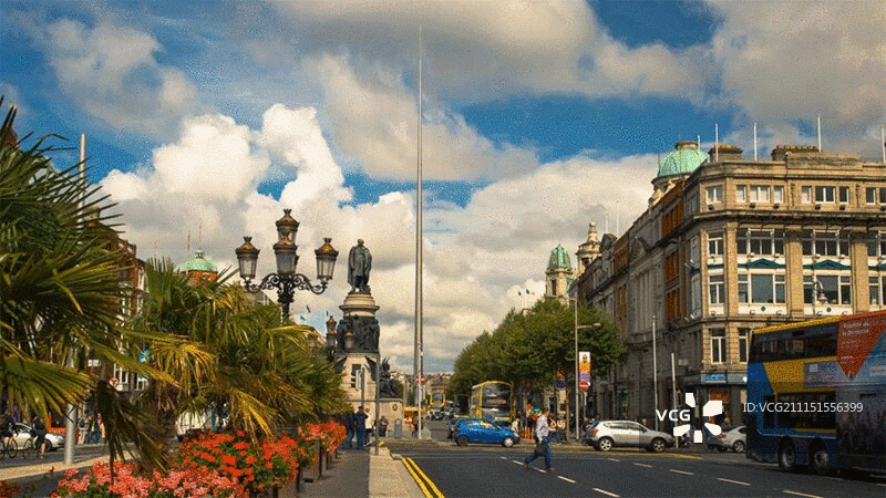 爱尔兰都柏林繁忙街道延时摄影图片素材